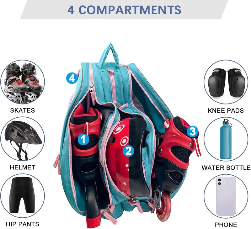 DAFISKY Roller Skate Bag - Ice Skate Bag Fits Inline Skates Quad Skates Rollerblades Figure Skates for Women Men Youth - Image 3